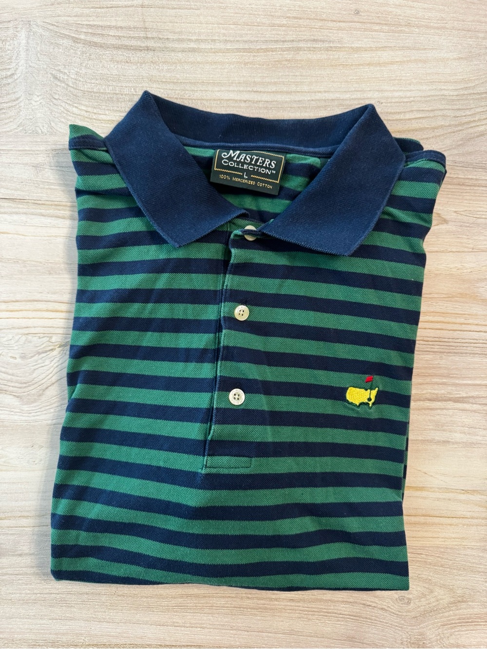 Masters Green and Navy Striped Polo Shirt with Embroidered Logo